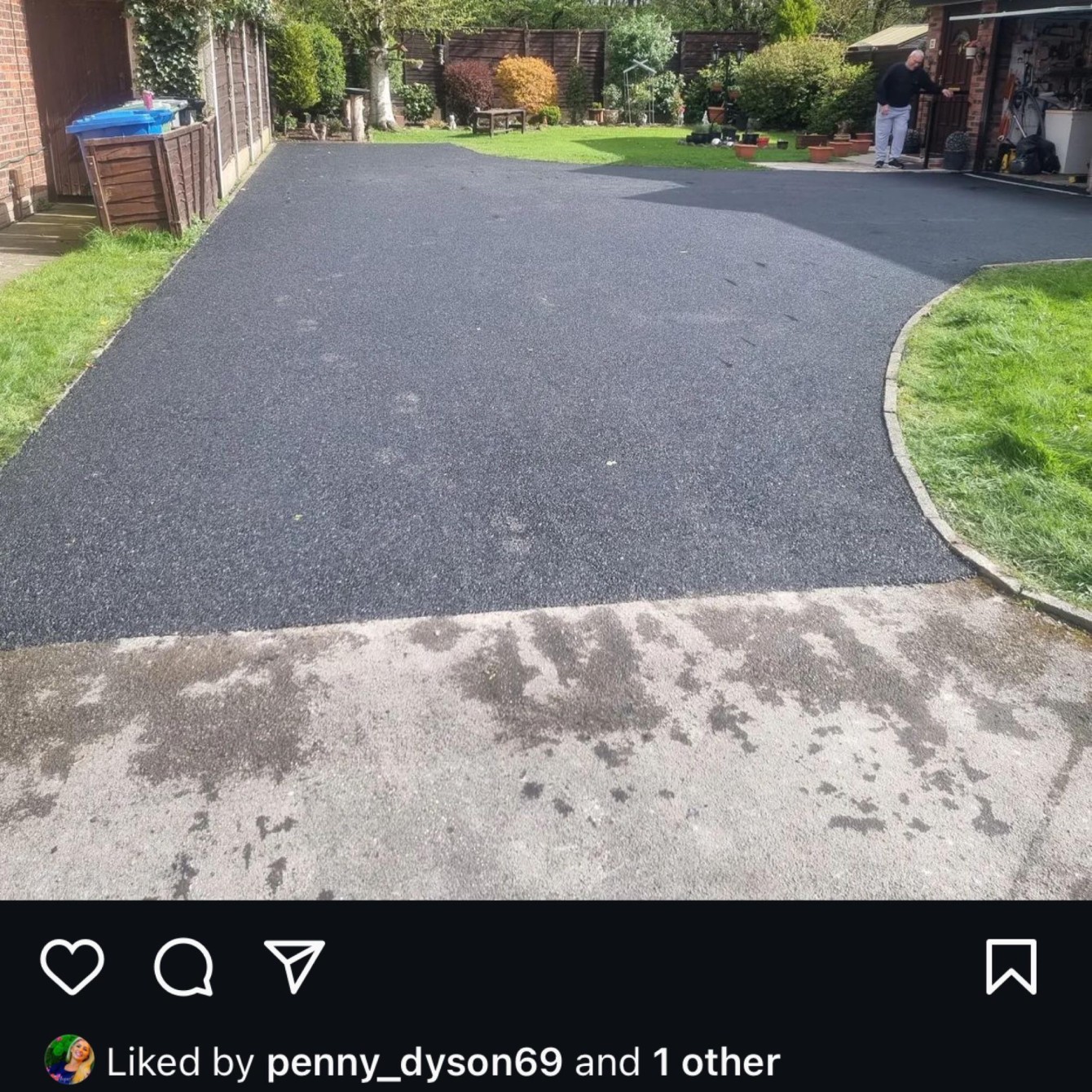 Instagram: fresh black tarmac driveway with curved stone border